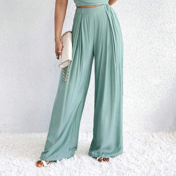 Green  Solid Cami Top & Wide Leg Pants - Picture 6 of 6